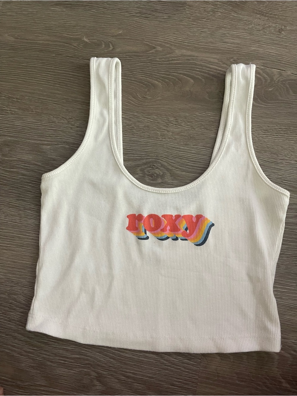 Roxy White Ribbed Tank with Retro Multicolor Logo